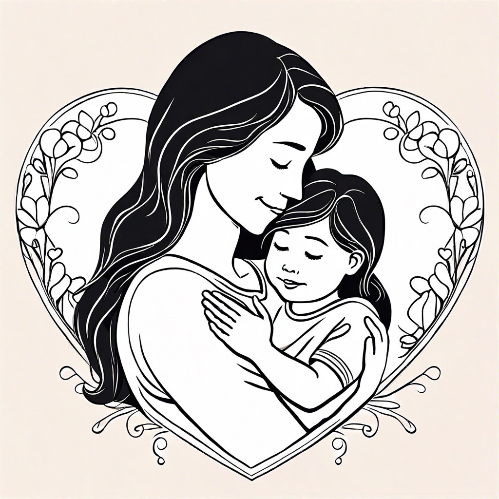 mother hugging child with heart background
