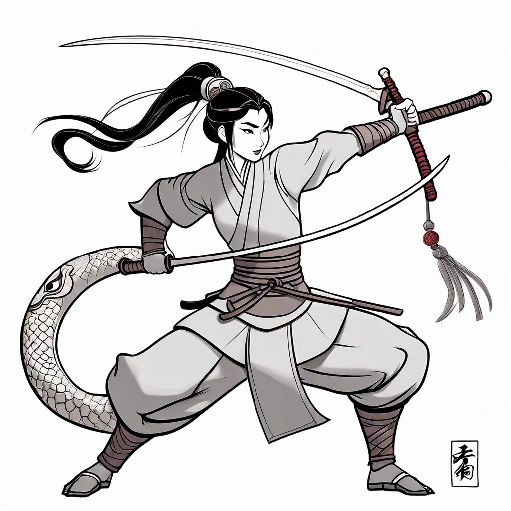 mulan in her warrior attire with mushu