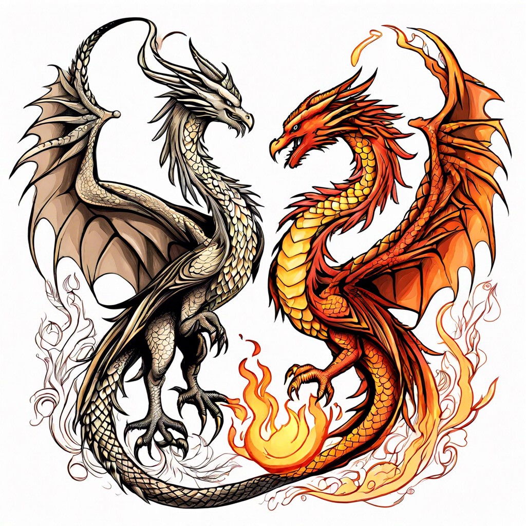 mythical creatures such as dragons or phoenixes