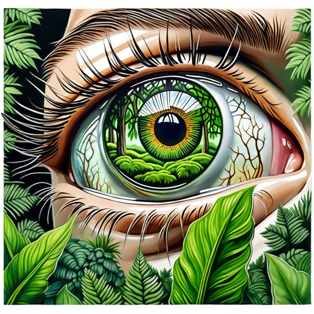 nature eyes forest landscapes or flowers blooming within the eye