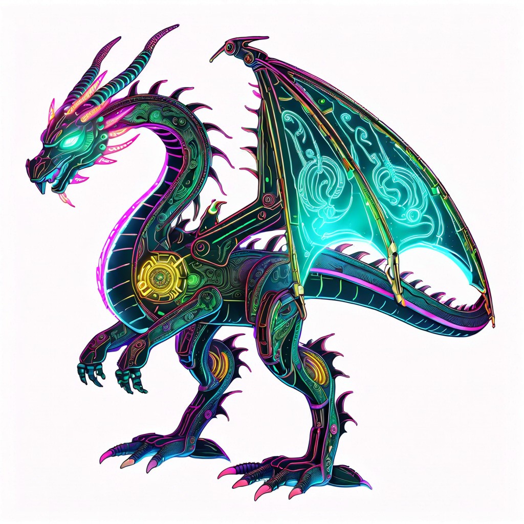 neon cyber dragon with glowing circuit patterns