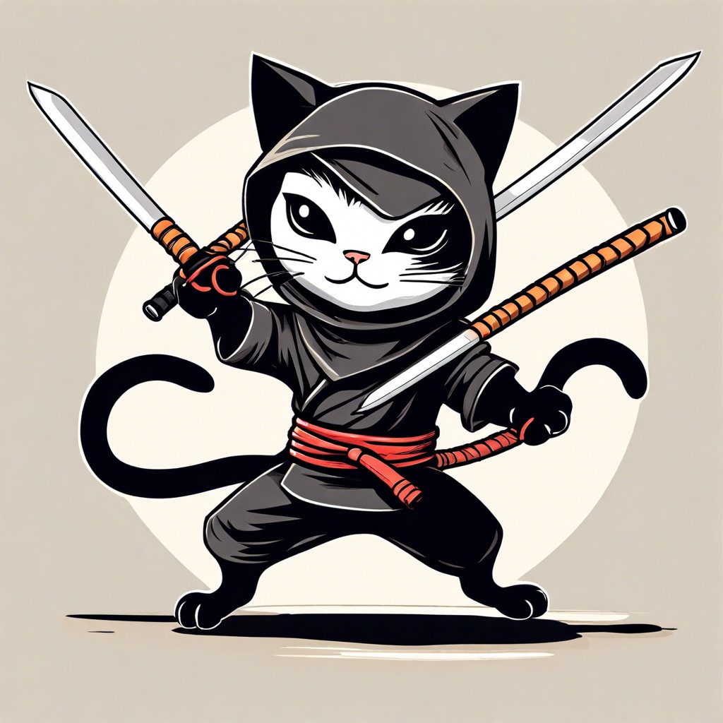 ninja cat with a mask and nunchucks
