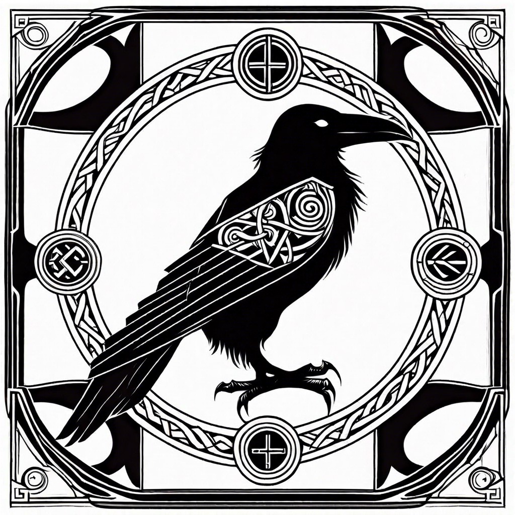 nordic runes combined with a crow or raven silhouette