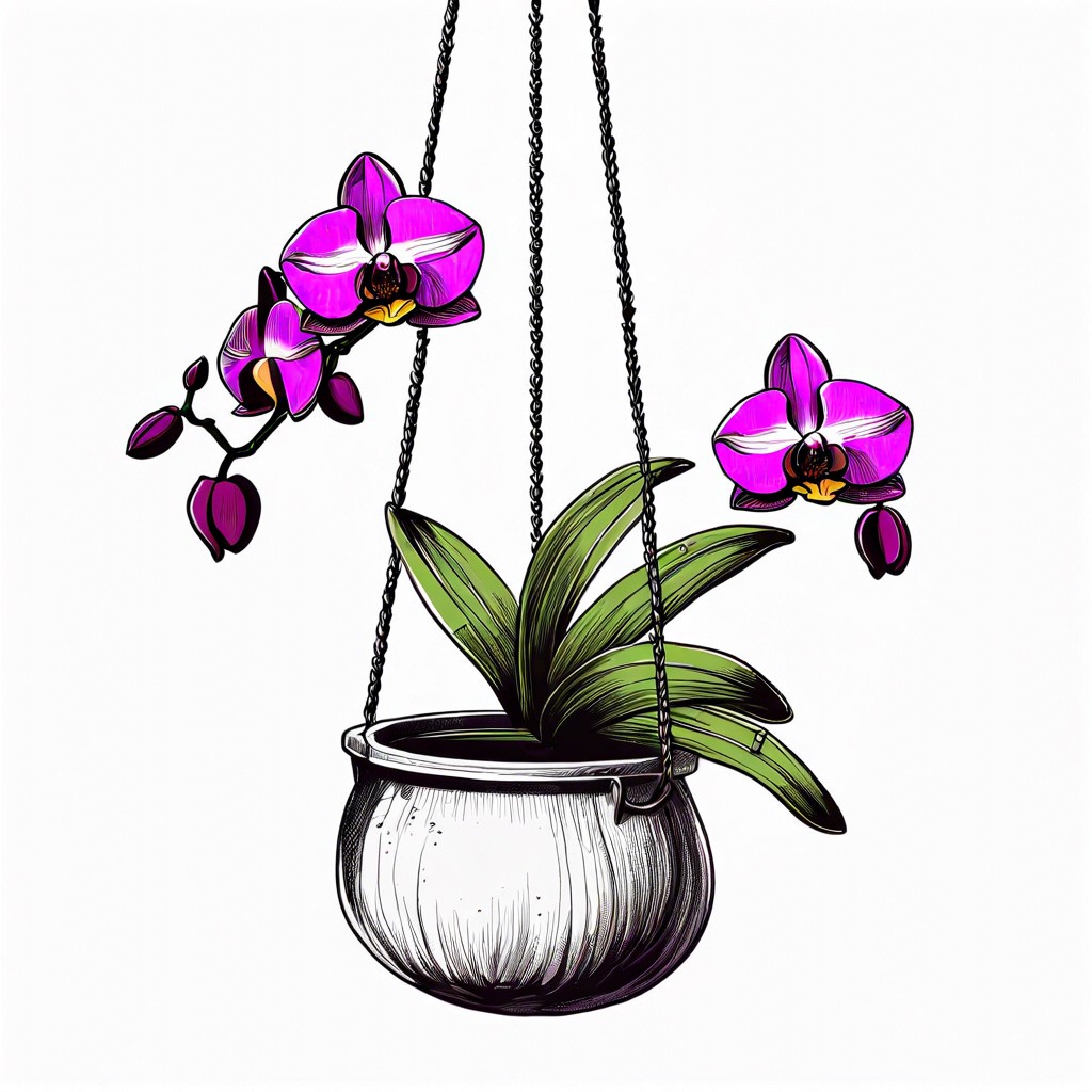 orchid cascade from a hanging pot