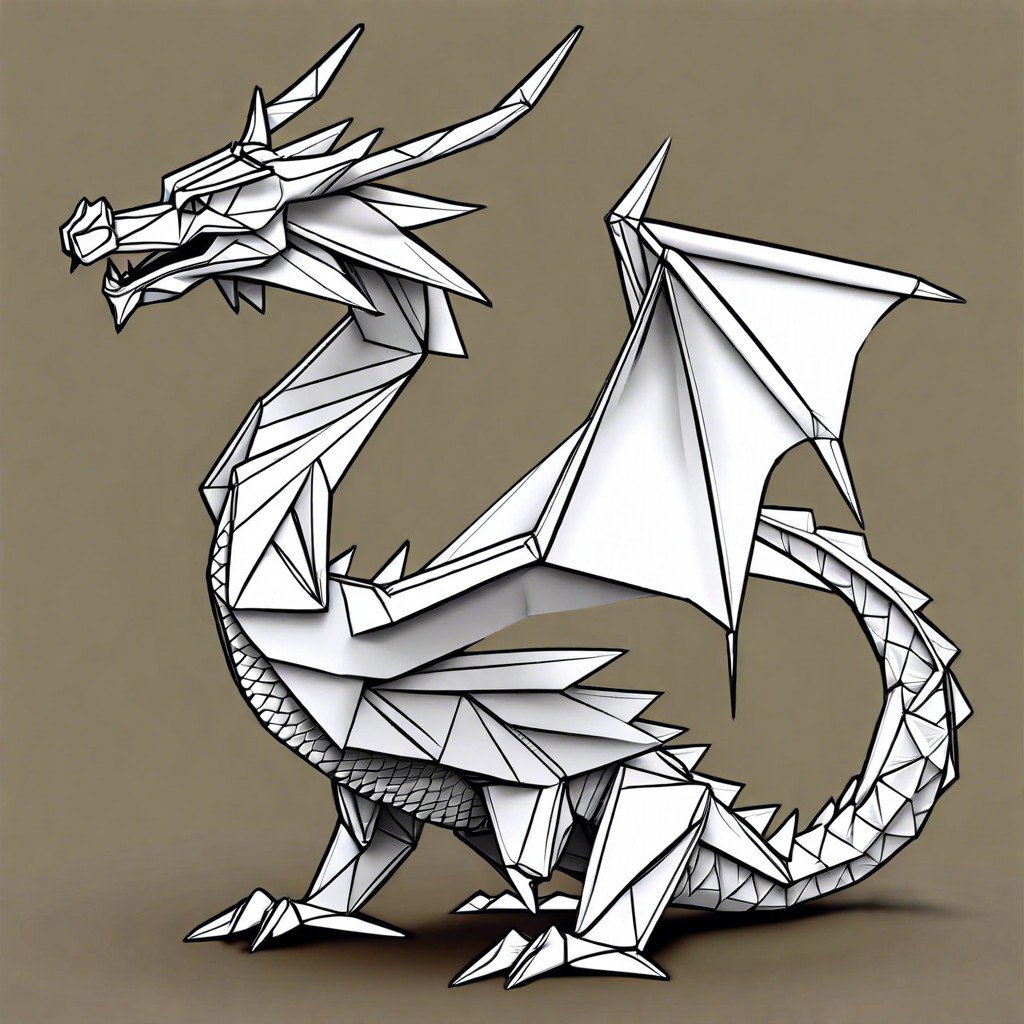 origami dragon made of folded paper patterns
