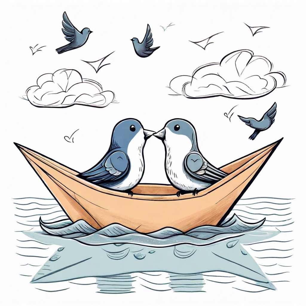 pair of lovebirds in a paper boat