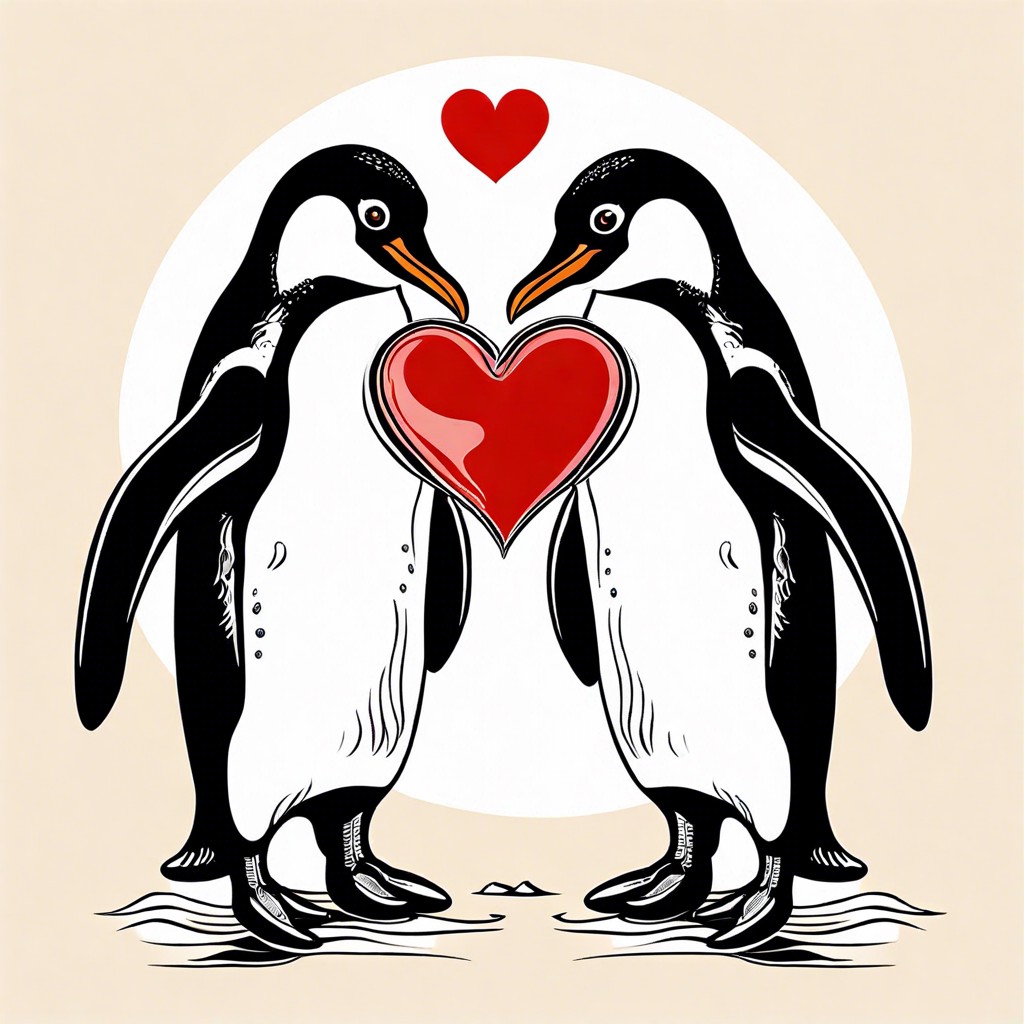 penguins holding flippers with a heart overhead