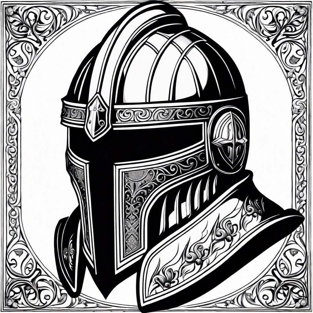 picture a knights helmet with intricate details