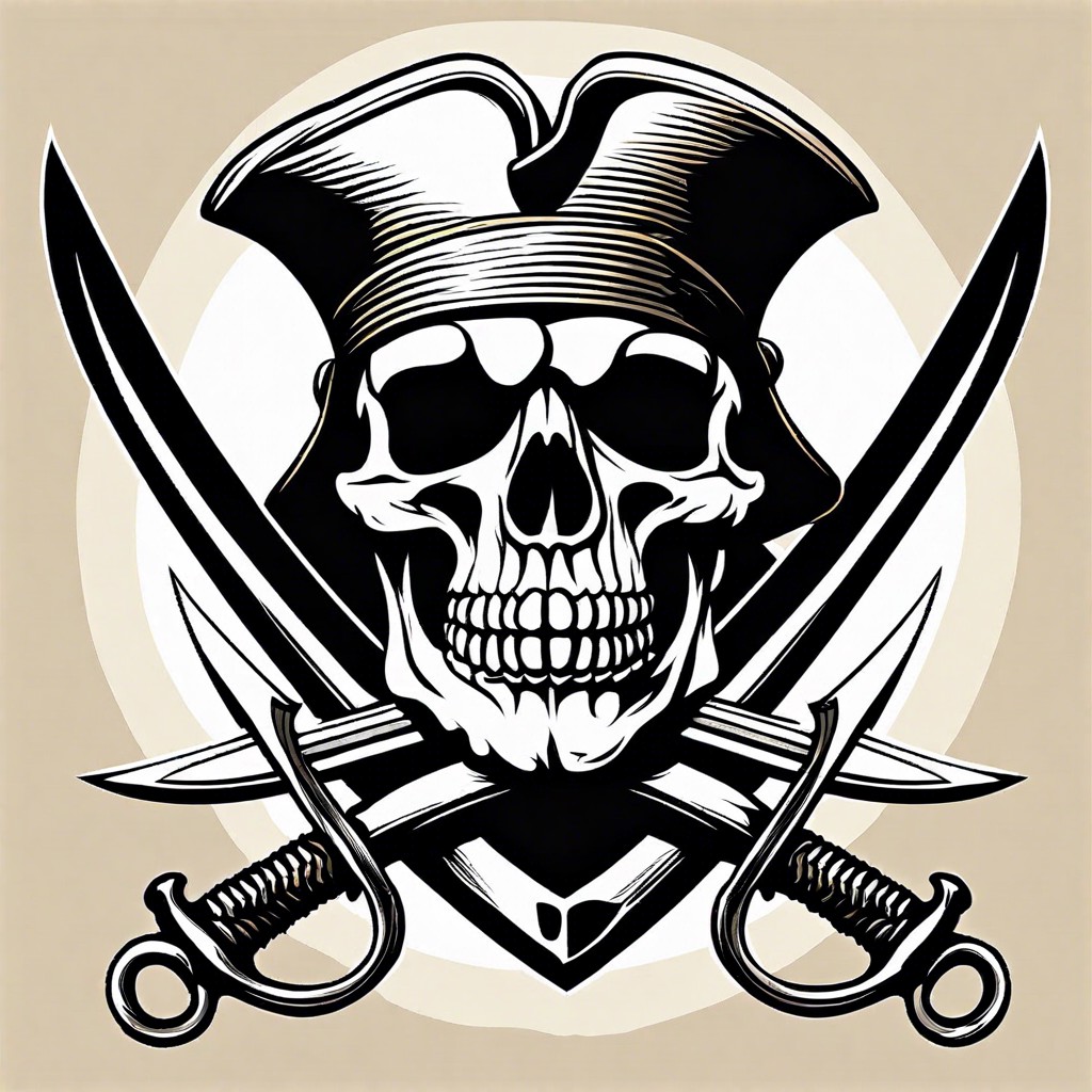pirate skull with a crossed sword and anchor behind it
