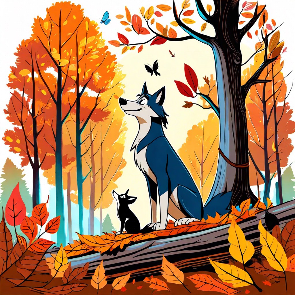 pocahontas with meeko and flit in the forest