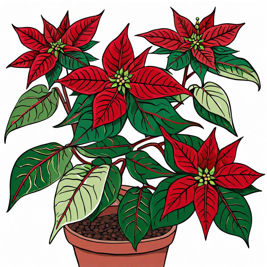 poinsettia plant with detailed leaves
