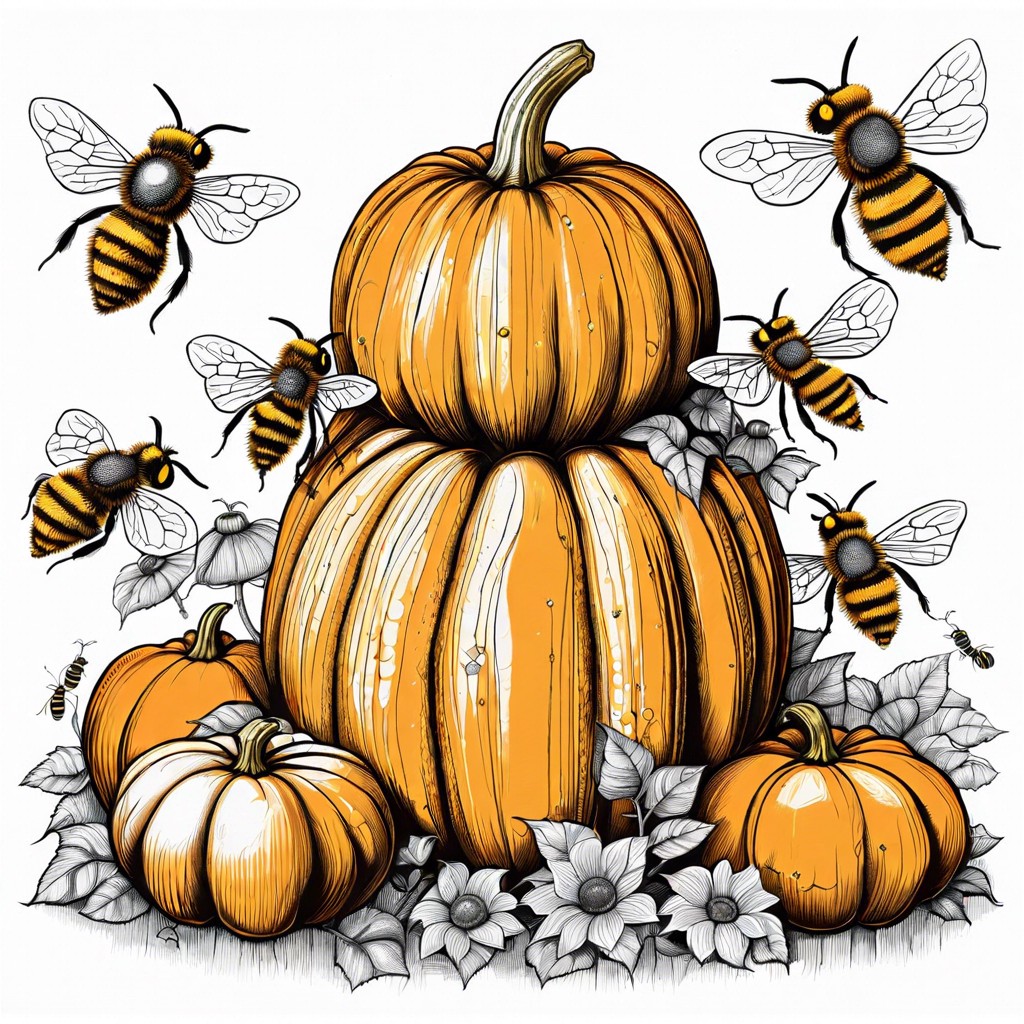 pumpkin being lifted by a swarm of bees