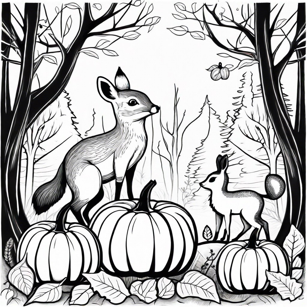 pumpkin with a forest scene and woodland creatures