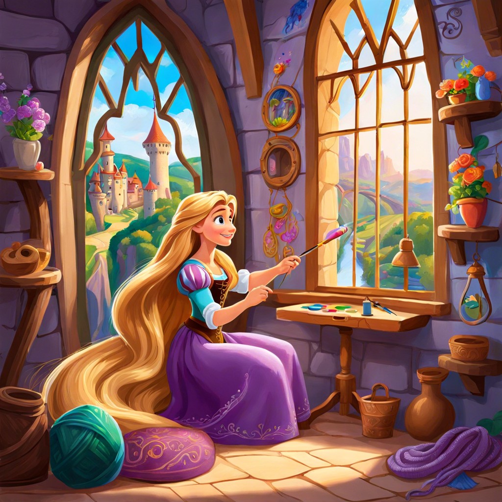 rapunzel painting the walls of her tower