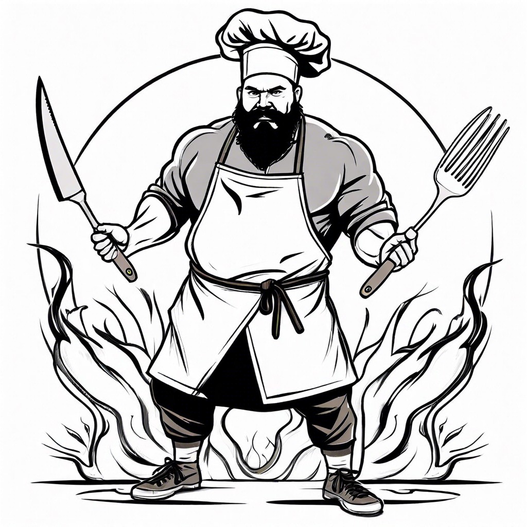 rebel chef with kitchen tools as weapons in a culinary war