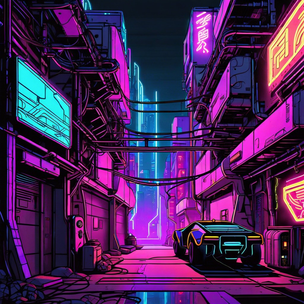 retro futuristic cyberpunk street