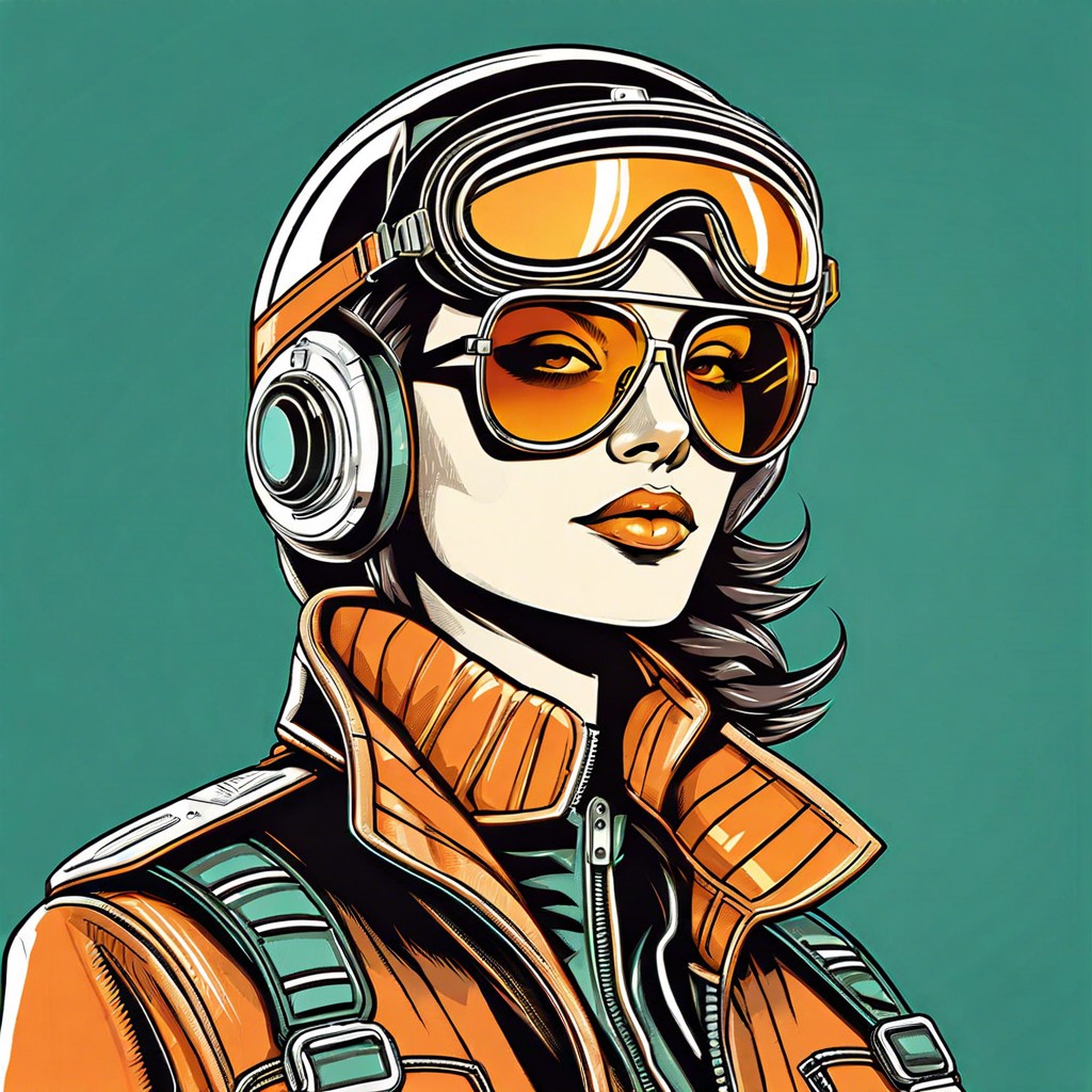 retro futuristic pilot with a bomber jacket and aviator glasses