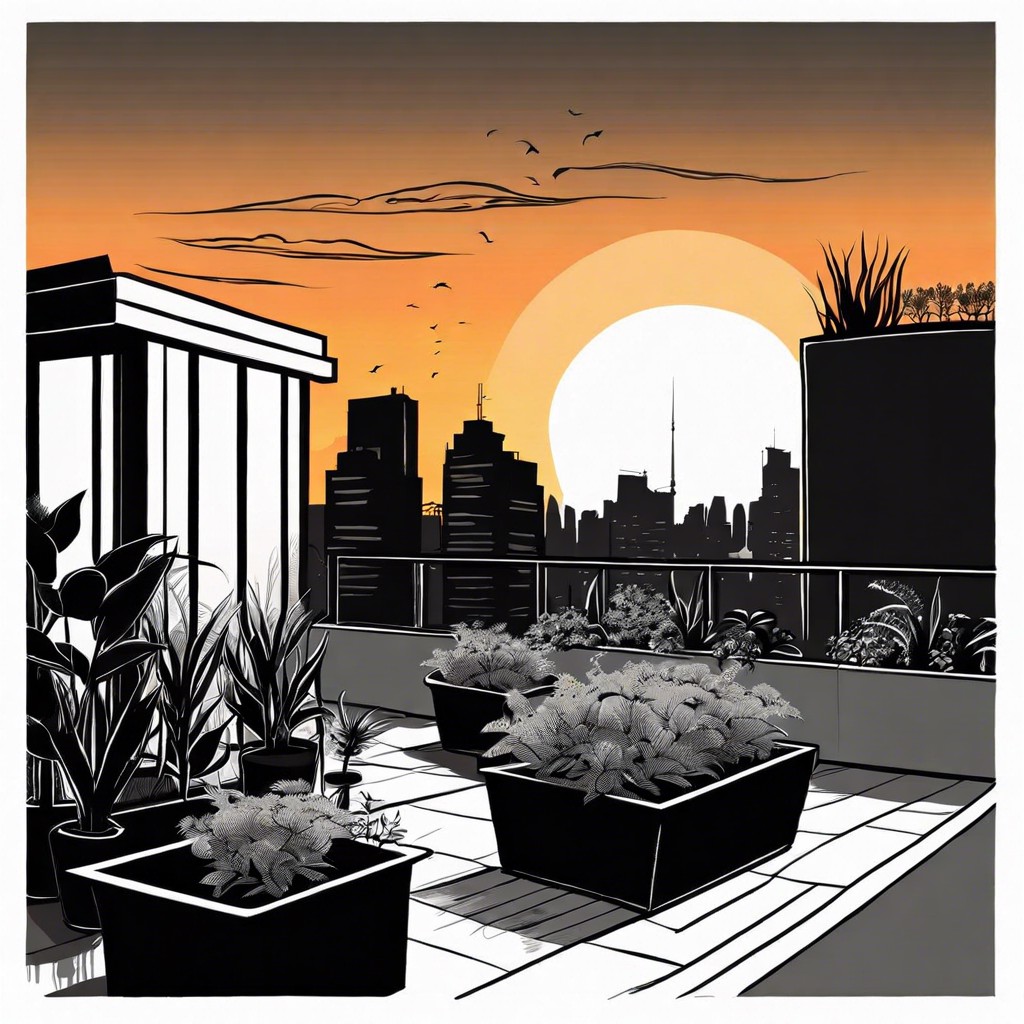 rooftop garden at sunset