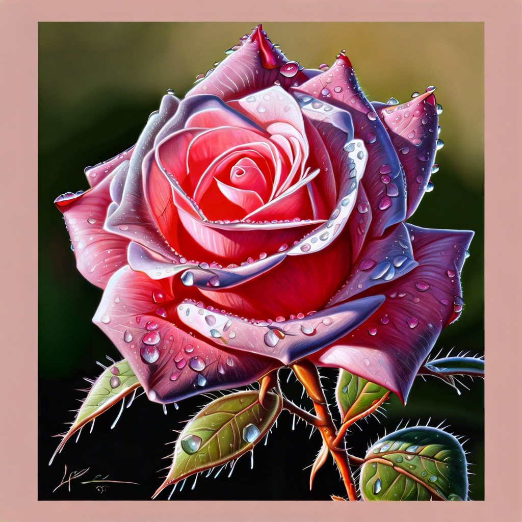 rose with thorns and dewdrops
