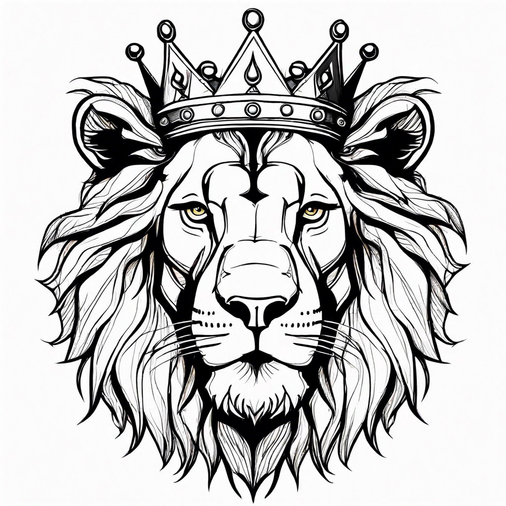 rough lion portrait with a crown