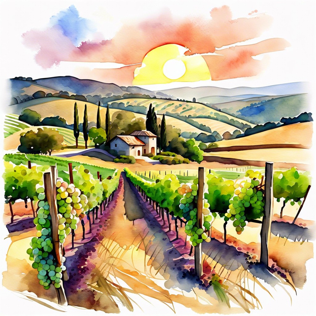 rustic vineyard with rolling hills