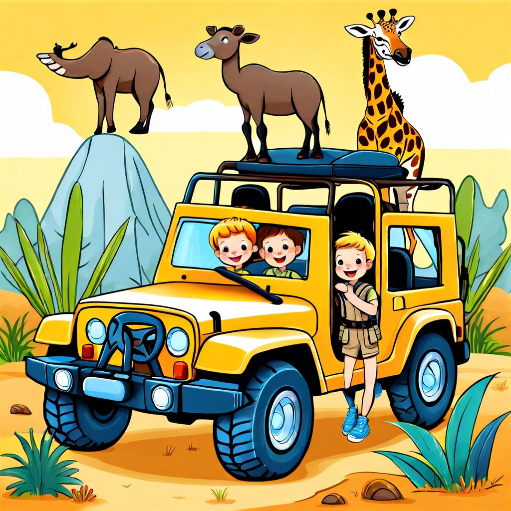 safari with wild animals and jeeps