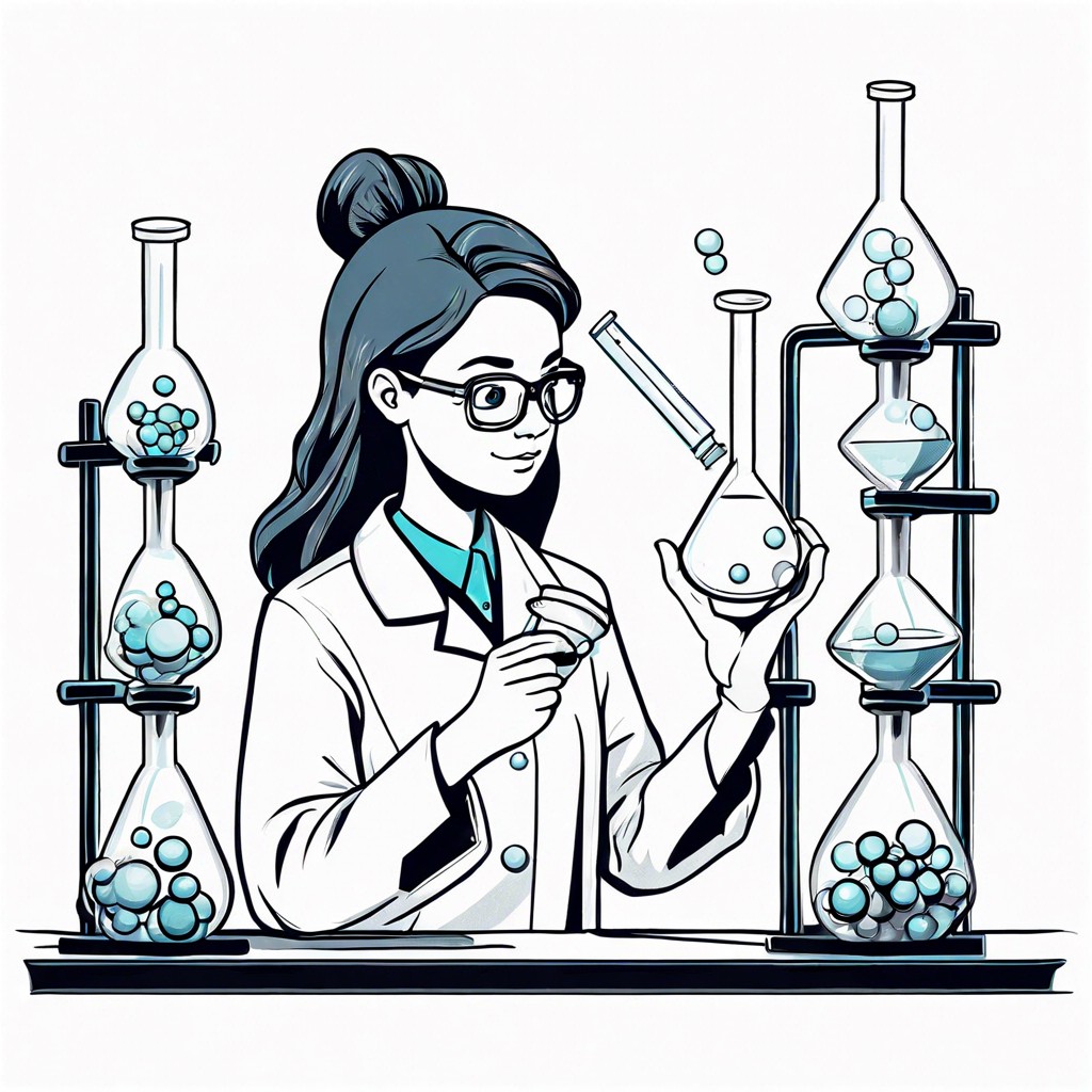 scientist girl with a beaker and atoms swirling around