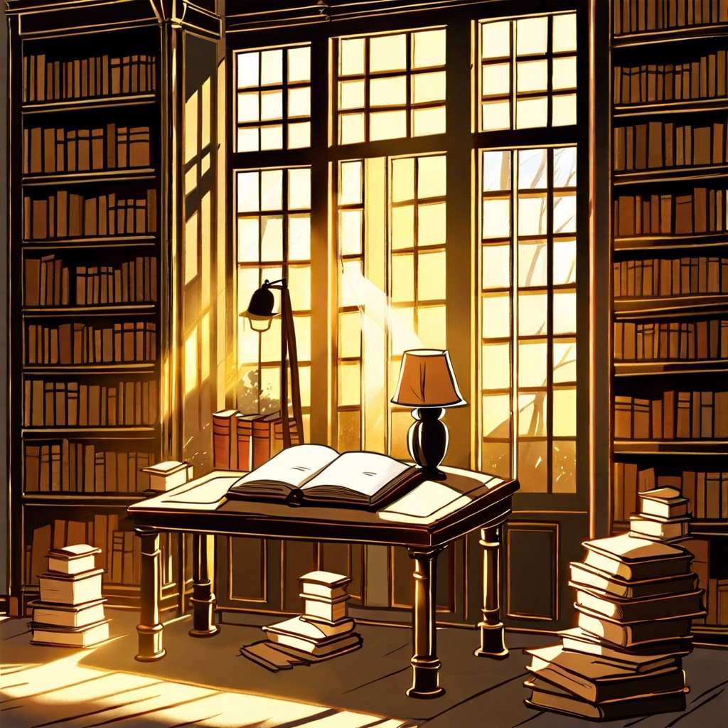 shadows and light in an old library