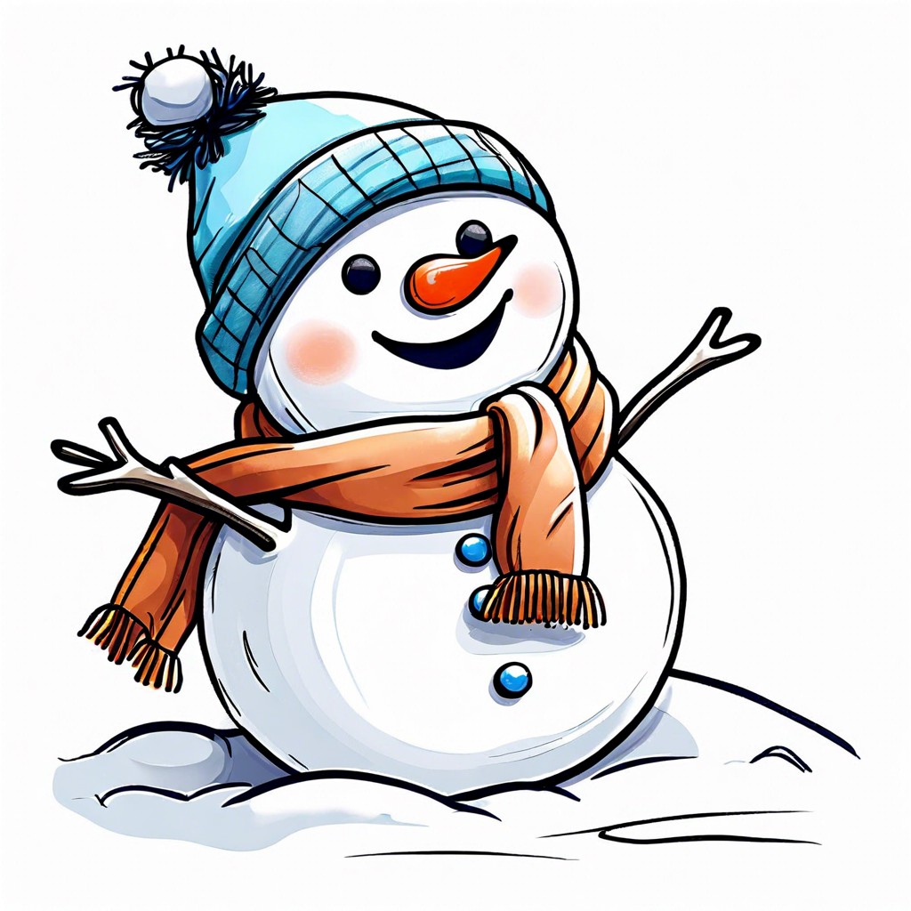 simple snowman with hat and scarf