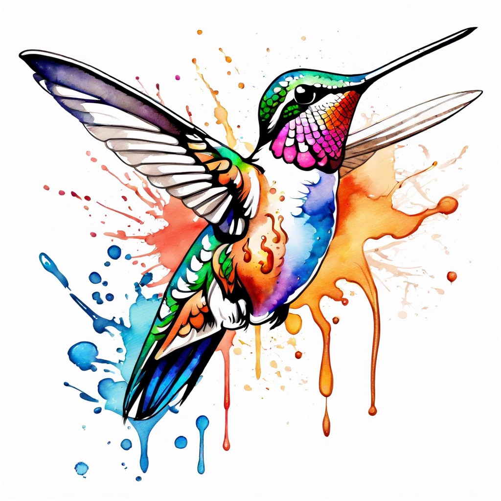 sketchy hummingbird with splashes of watercolor