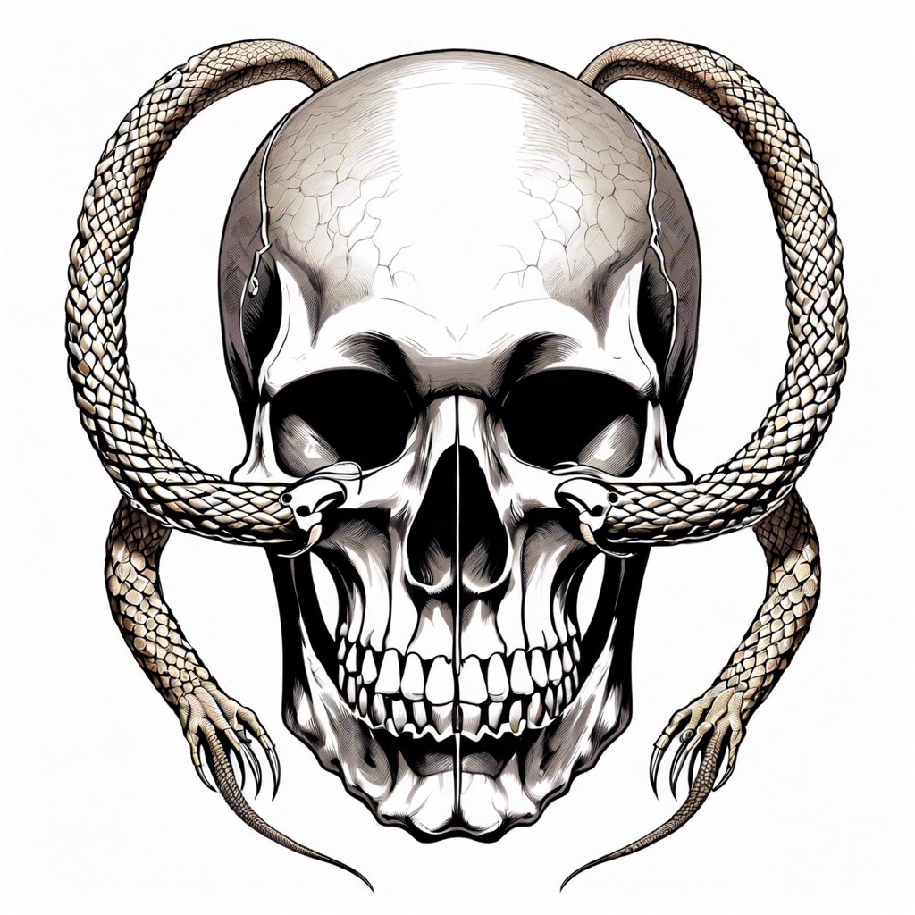 skull with snake slithering through the eye sockets