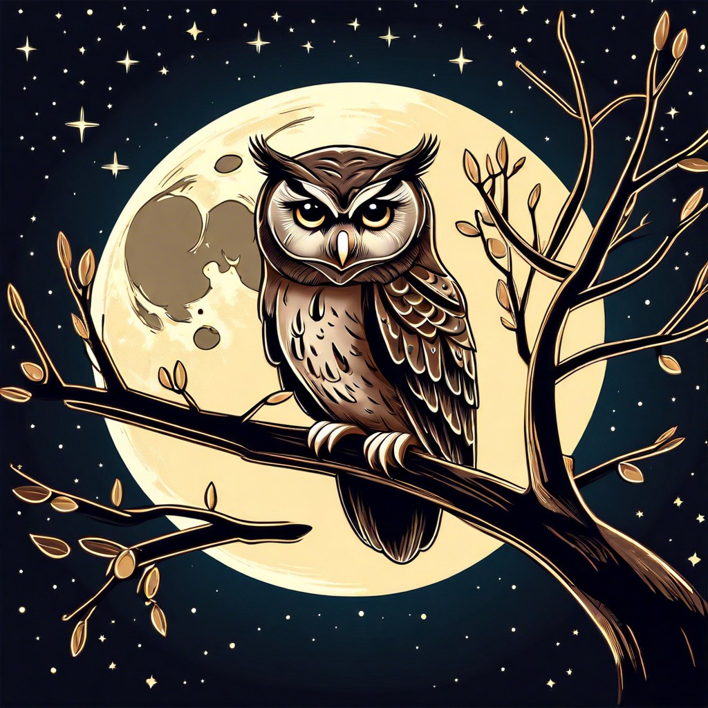 sleepy owl on branch