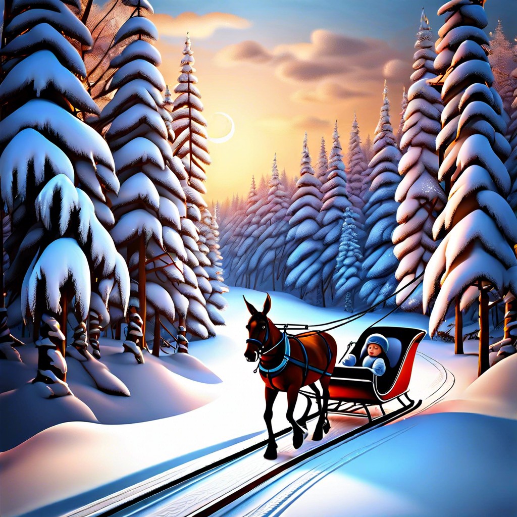 sleigh ride through a snowy forest