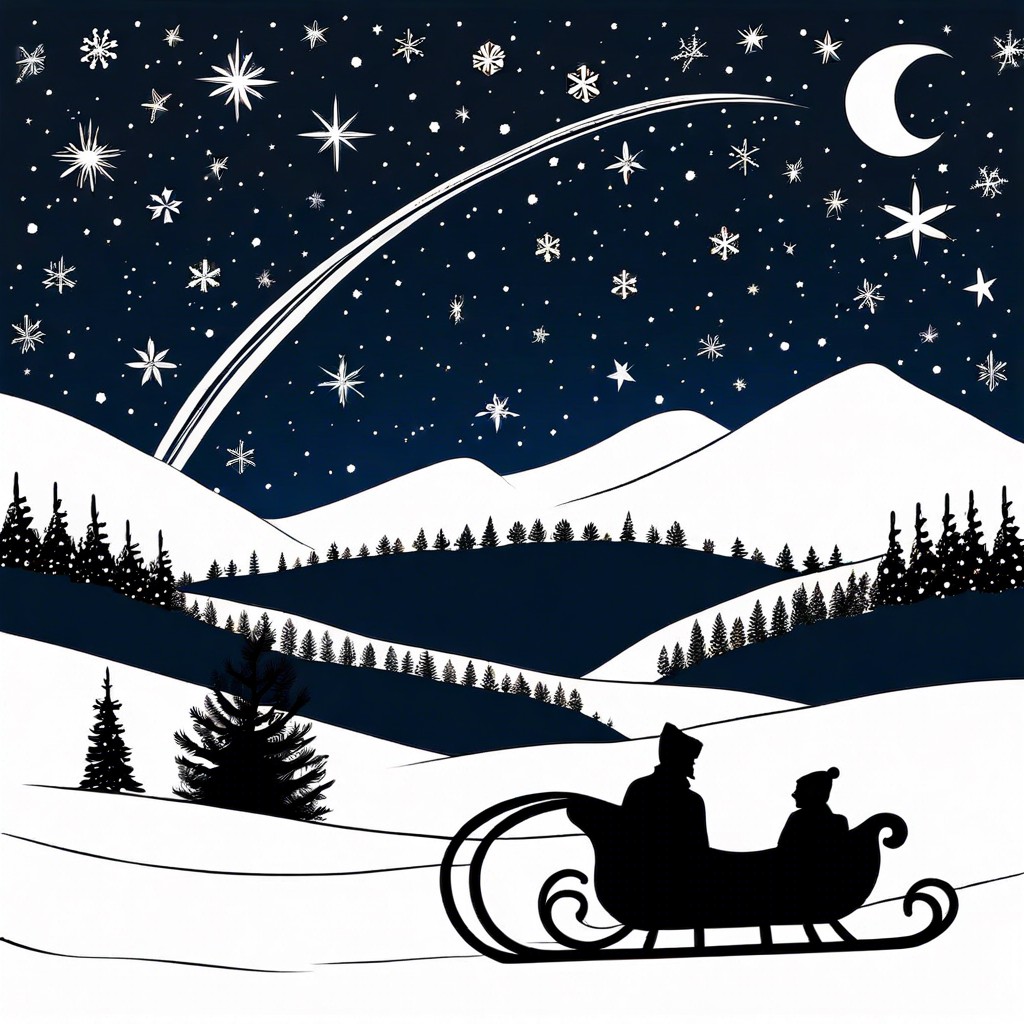 sleigh silhouette on snowy hill