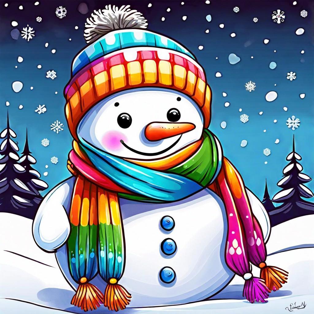 smiling snowman with a scarf