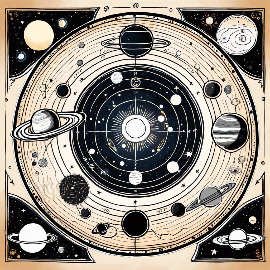 solar system with orbits and planetary symbols