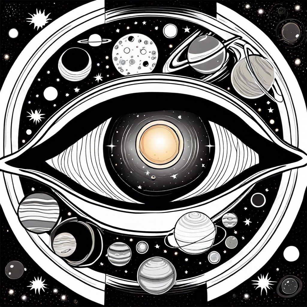 space eyes planets and moons orbiting within the eye