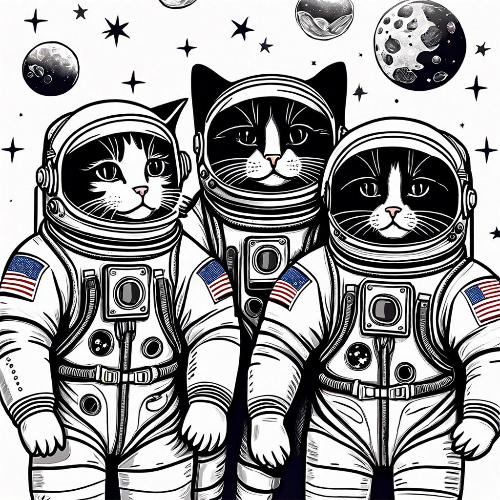 space themed cats in astronaut suits