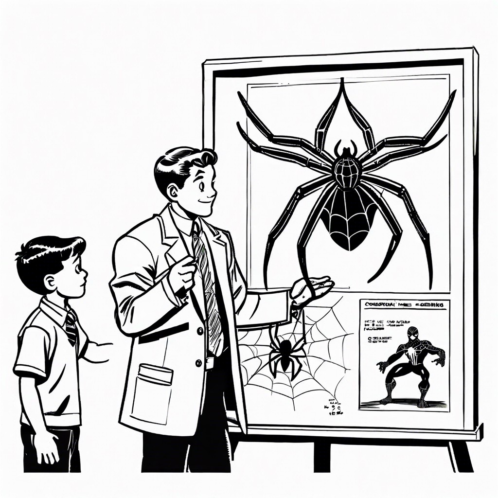 spider man during a school science fair with his invention