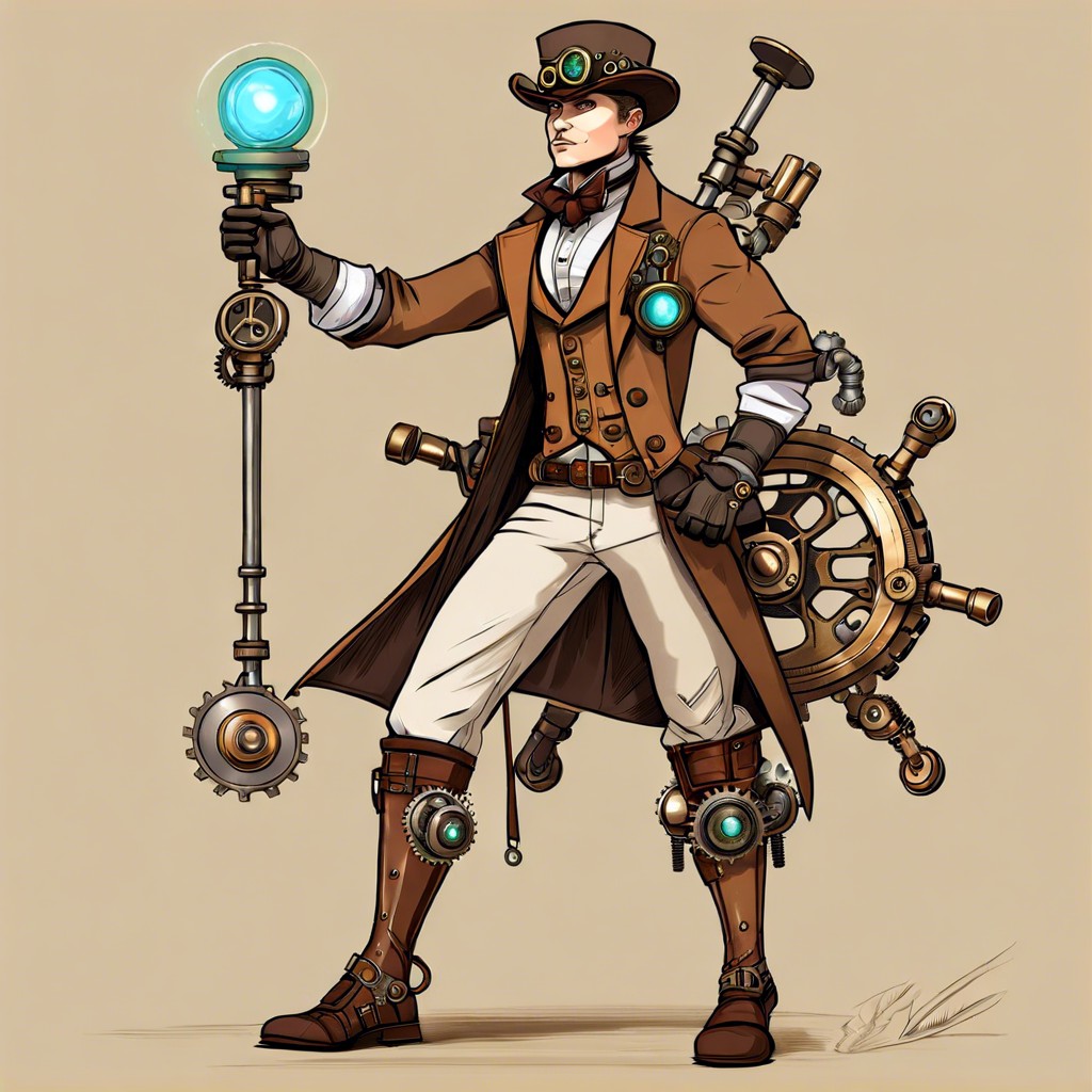 steampunk adventurer with mechanical limbs