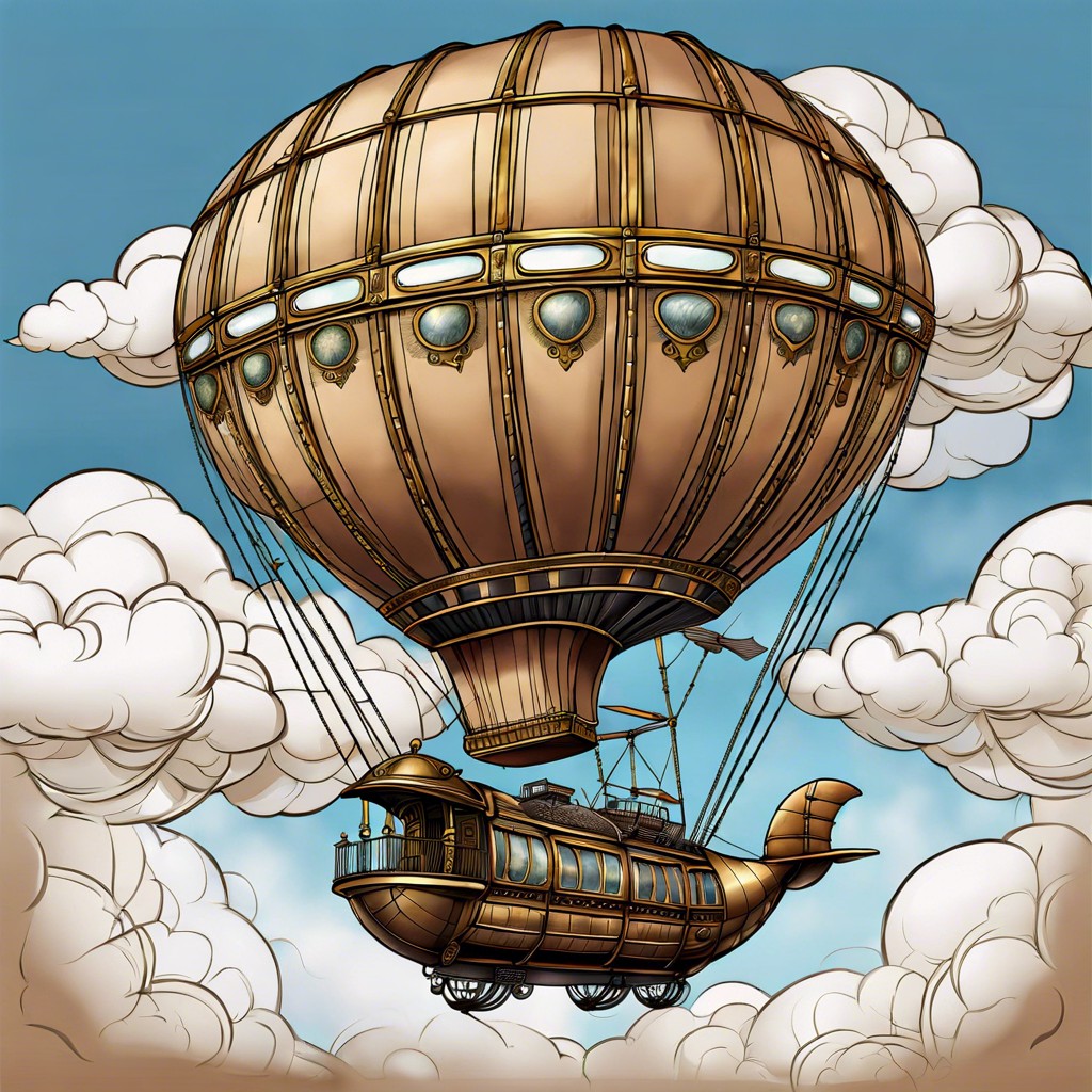 steampunk airship in flight
