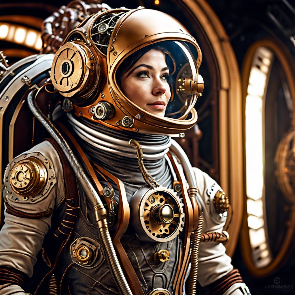 steampunk astronaut with gear powered suit