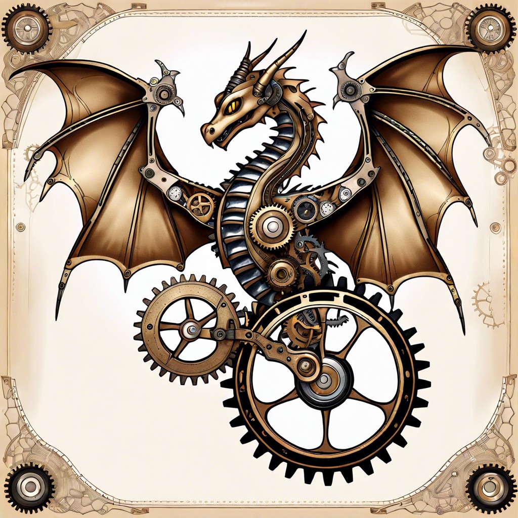 steampunk dragon with mechanical wings and gears