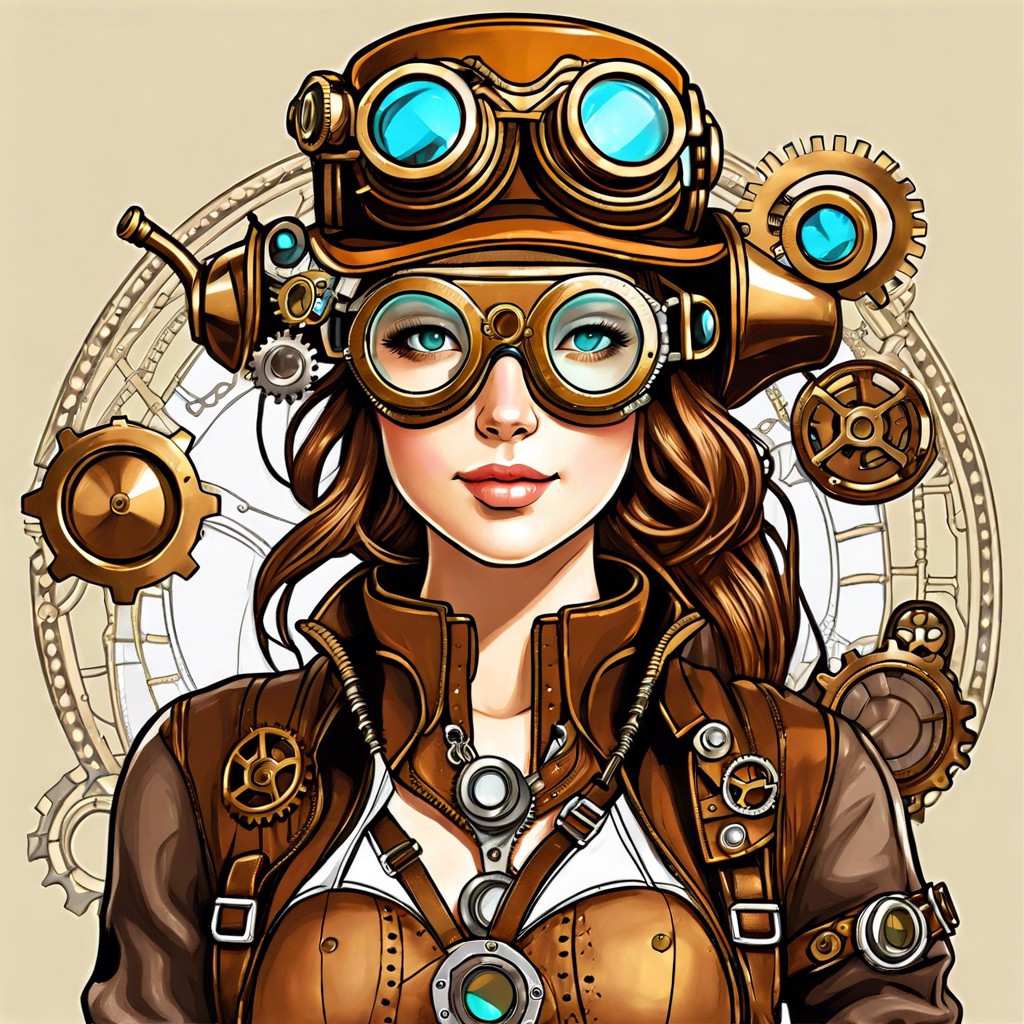 steampunk girl with goggles and gear accessories
