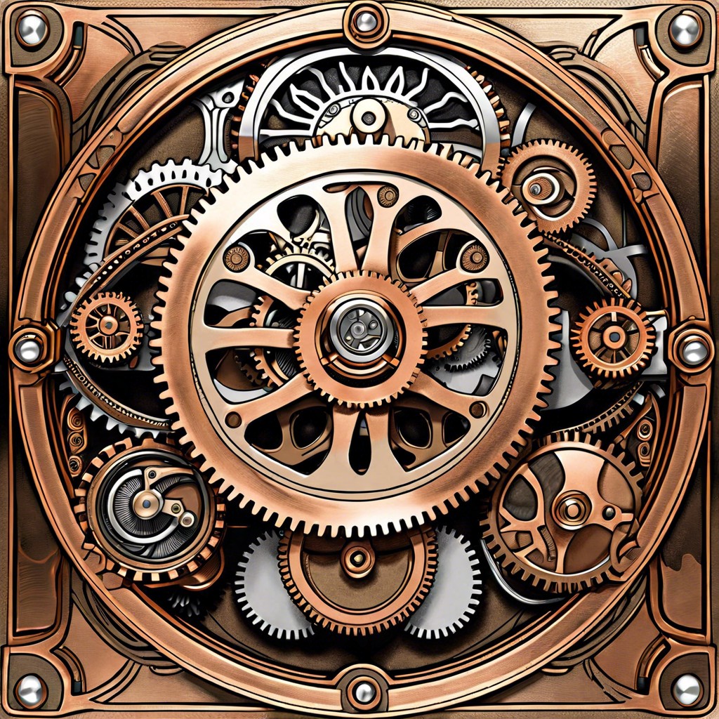 steampunk machinery with intricate copper and bronze details