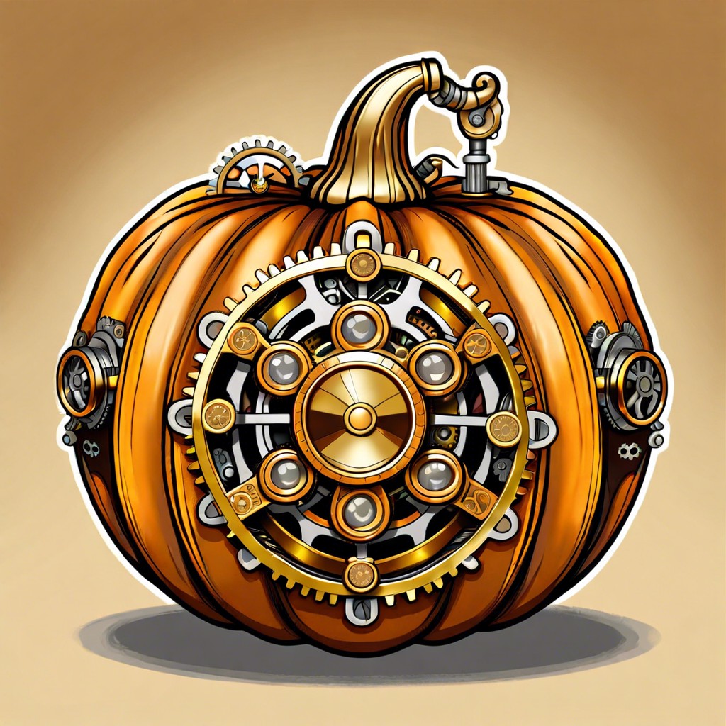 steampunk pumpkin with gears and pipes