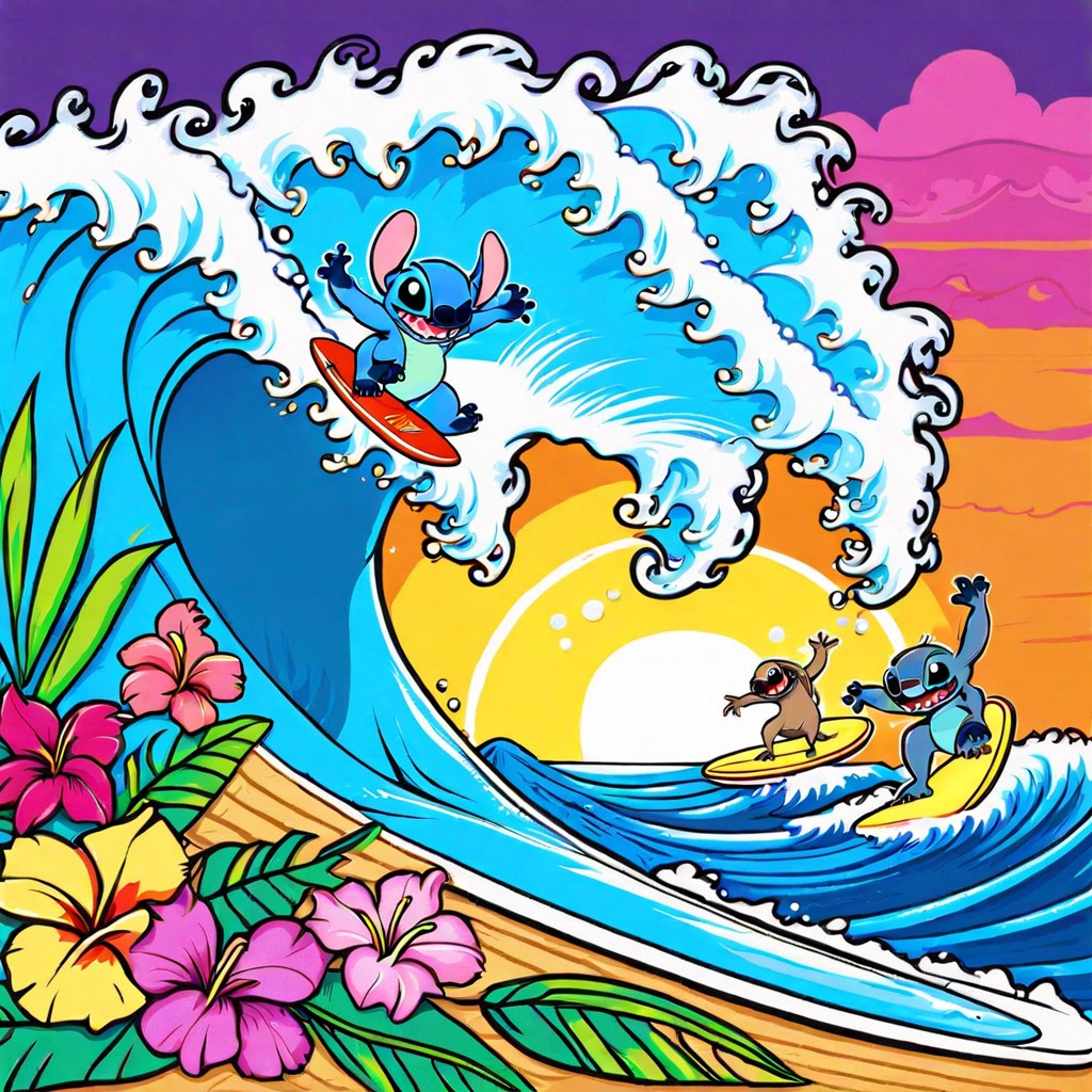 stitch surfing waves in hawaii