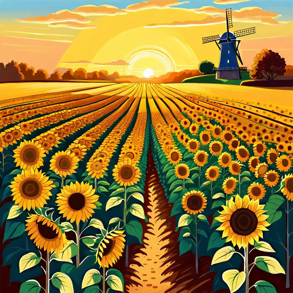 sunflower field with a windmill