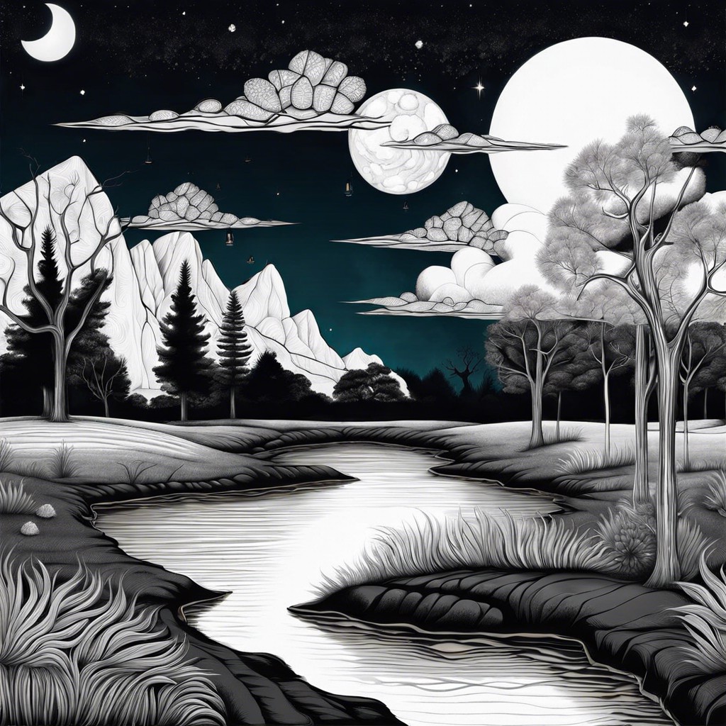 surrealistic landscapes blending day and night
