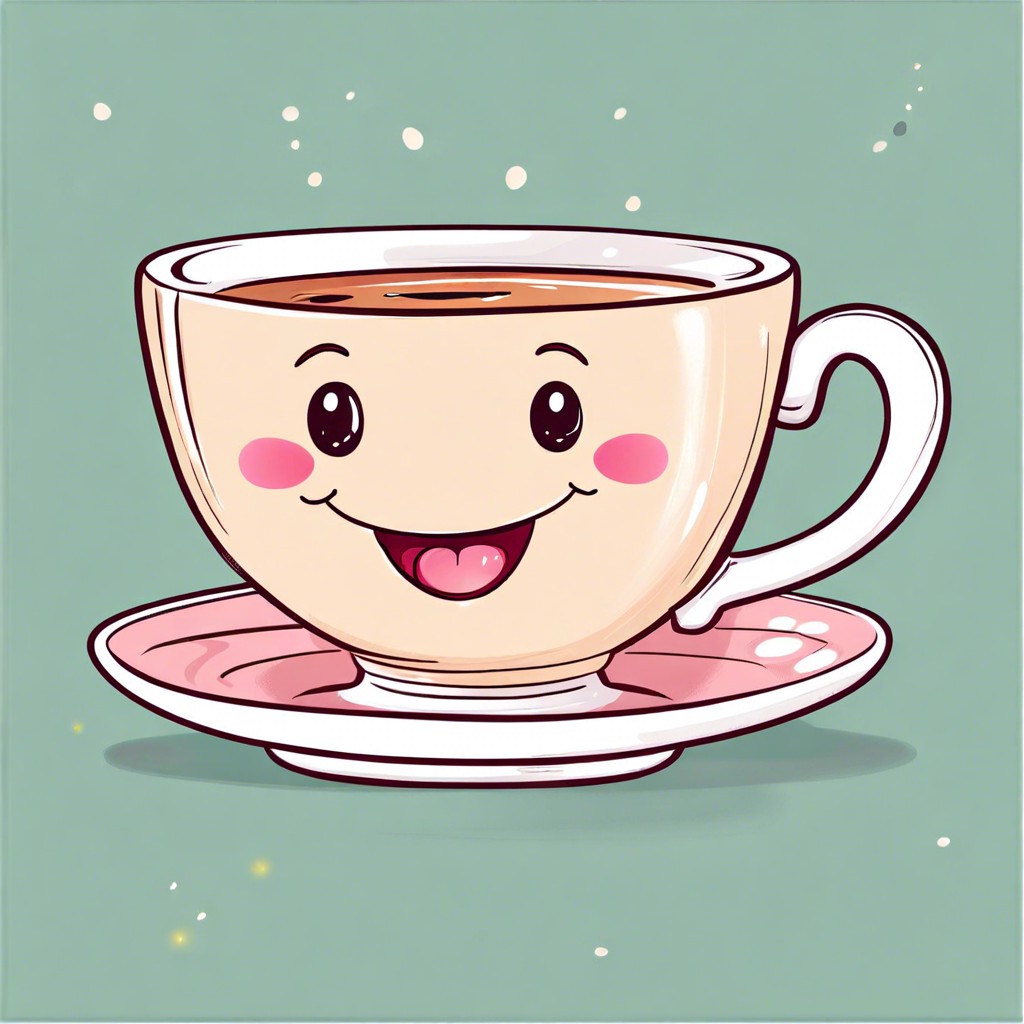 tea cup with a smiling face and rosy cheeks